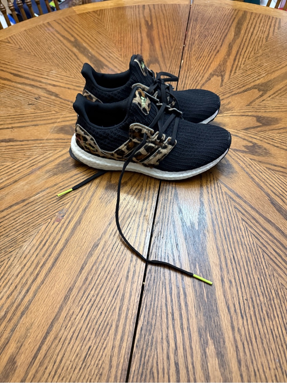 adidas Black Athletic Sneakers with Leopard Accent and White Midsole